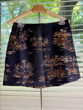 Hill House Black Mini Skirt with Gold Scenic Print